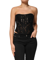 Black Strapless Floral Lace Bustier Cropped Top