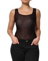 Black Nylon Sleeveless Round Neck Tank Top