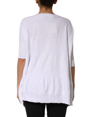 White Cotton Short Sleeves Round Neck Blouse Top