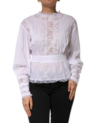 White Cotton Floral Lace Long Sleeves Top