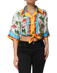 Multicolor Chili Silk Cropped Blouse Top
