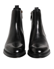 Black Chelsea Leather Mid Calf Boots Shoes