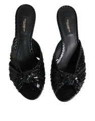 Black Leather Heels Slides Sandals Shoes