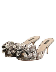 Multicolor Keira Bow Leather Peep Toe Mules Shoes