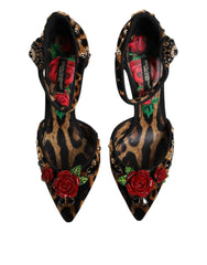 Brown Leopard Crystal Roses Pumps Shoes