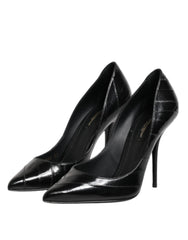 Black Leather Stiletto High Heels Pumps Shoes