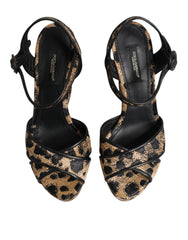 Brown Leopard Wedges Ankle Strap Sandals Shoes
