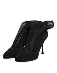 Black Silk Stretch Mesh Sock Boots Shoes