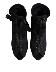 Black Stiletto Heels Lace Up Boots Shoes