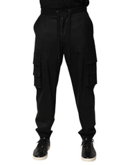 Solid Black Cargo Jogger Men Sweatpants Pants