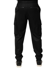 Solid Black Cargo Jogger Men Sweatpants Pants
