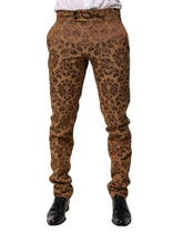 Brown Floral Jacquard Men Skinny Trouser Pants