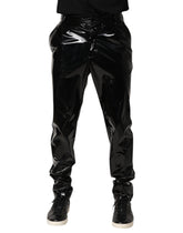 Black Polyester Mid Waist Men Trouser Pants