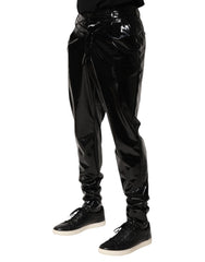 Black Polyester Mid Waist Men Trouser Pants