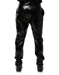 Black Polyester Mid Waist Men Trouser Pants