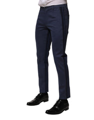 Blue Cotton Tapered Men Formal Trousers Pants