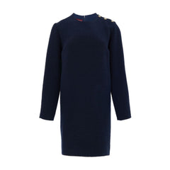 Navy Blue Wool Short Dress