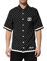 Black Polka Dot Short Sleeves Collared Polo T-Shirt