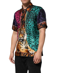 Multicolor Silk Tiger Print Hawaiian T-Shirt
