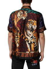 Multicolor Silk Tiger Print Hawaiian T-Shirt
