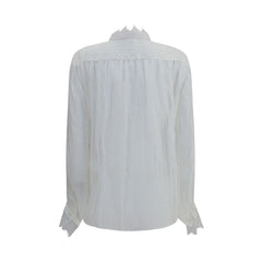 Ruffled silk muslin and lace blouse