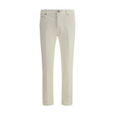 Beige Cotton Slim Fit Jeans