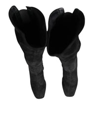 Black Suede Leather Knee High Boots Shoes