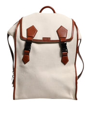 Beige Brown Canvas Leather EDGE Travel Men Back Pack Bag