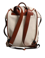 Beige Brown Canvas Leather EDGE Travel Men Back Pack Bag