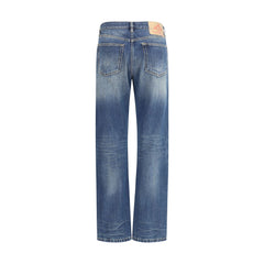 Blue Cotton Straight-Leg Jeans