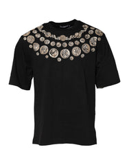 Black Coin Print Cotton Crew Neck T-Shirt