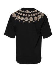 Black Coin Print Cotton Crew Neck T-Shirt