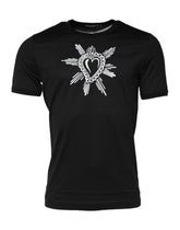 Black Sacred Heart Cotton Crew Neck T-Shirt