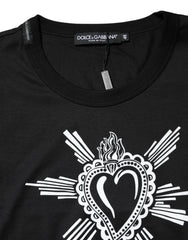 Black Sacred Heart Cotton Crew Neck T-Shirt
