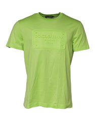 Green Embossed Logo Cotton Crew Neck T-Shirt