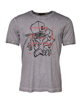 Gray Graphic Print Cotton Crew Neck T-Shirt