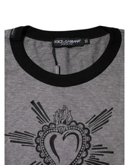 Gray Sacred Heart Cotton Crew Neck T-Shirt