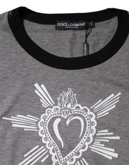 Gray Sacred Heart Cotton Crew Neck T-Shirt