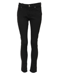 Black Cotton Skinny Mid Waist Denim Jeans