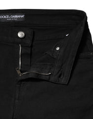Black Cotton Skinny Mid Waist Denim Jeans