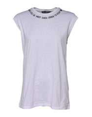 White Cotton Sleeveless Printed Tank T-shirt