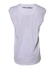 White Cotton Sleeveless Printed Tank T-shirt