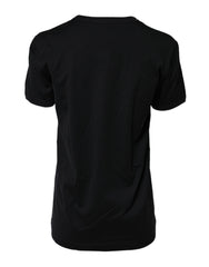 Black Cotton DG Print Short Sleeve Top T-Shirt