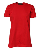 Red Cotton Short Sleeves Crew Neck Top T-shirt