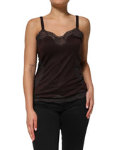 Dark Brown Lace Trim Wool Sleeveless Tank Top