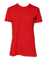 Red Cotton Short Sleeves Crew Neck Top T-shirt