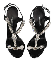 Black Keira Crystal Heels Sandals Shoes