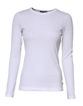 White Cotton Knit Round Neck Long Sleeves T-shirt