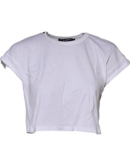 White Cotton Crew Neck Cropped Top T-Shirt
