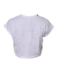 White Cotton Crew Neck Cropped Top T-Shirt